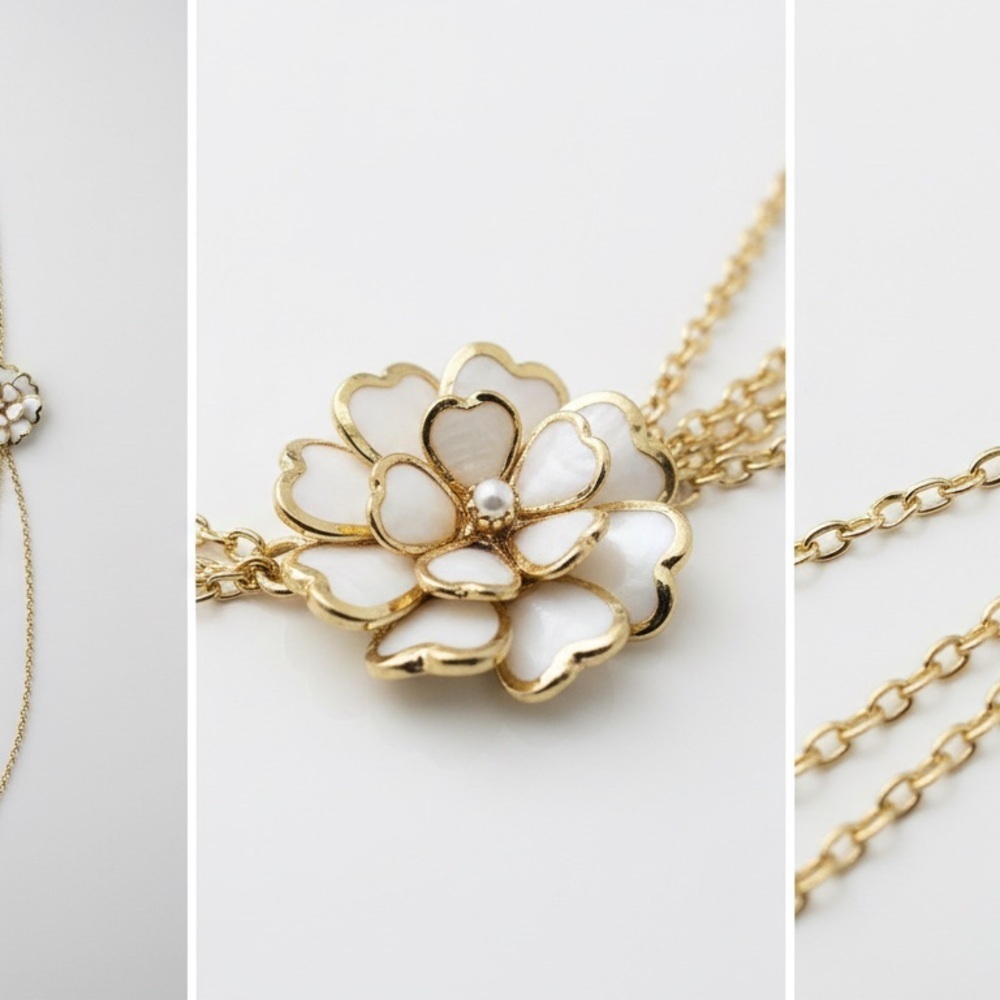 This & That floral white & gold chain, CZ stone layered necklace β¨πΌπ€ππΌβ¨ - Picture 3 of 3